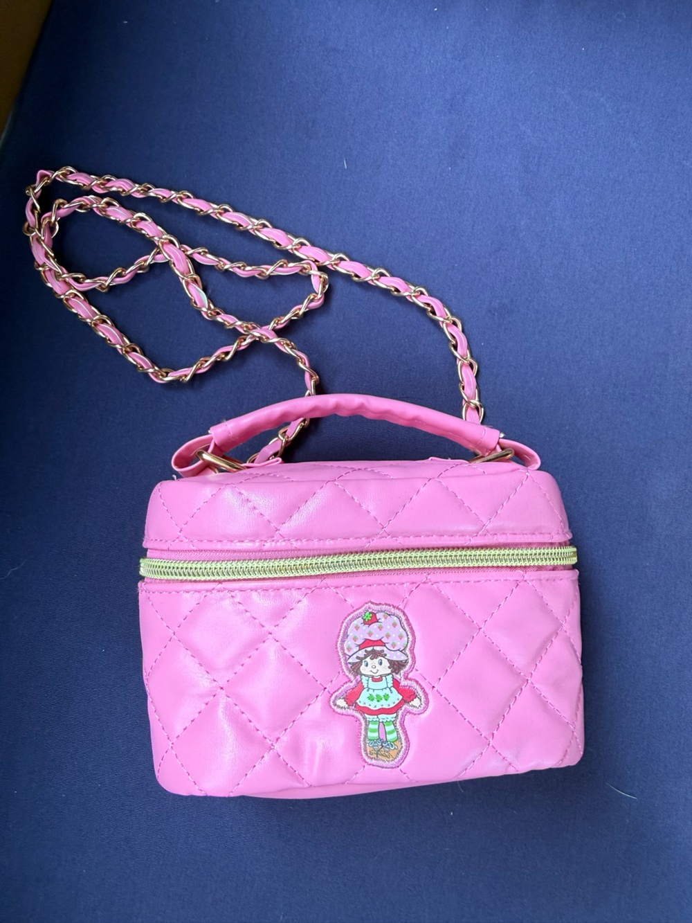 Pink Quilted Kids Crossbody Bag with Gold-Tone Chain